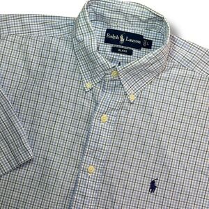 Ralph Lauren Blake Shirt Men Large Blue Check Short Sleeve Button Down Cotton